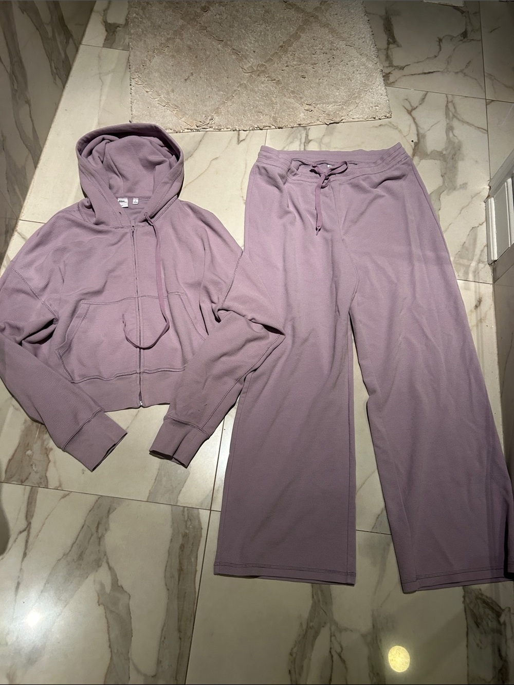 Aritzia Wafflex Lavender Wide-Leg Lounge Pants and top